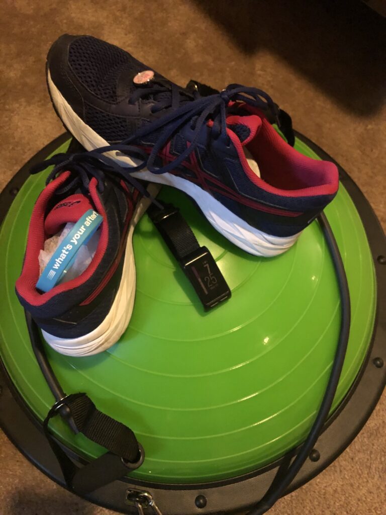 Photo of exercise ball, rope and trainers - What is Your After? 60-day challenge...the bracelet is a reminder of what my after looks like