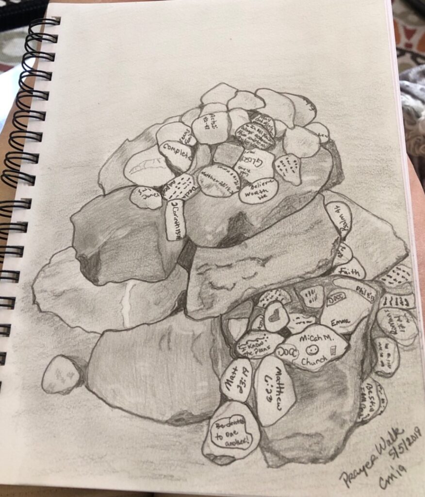 drawing Drawing of the gathering of stones for the new church campus